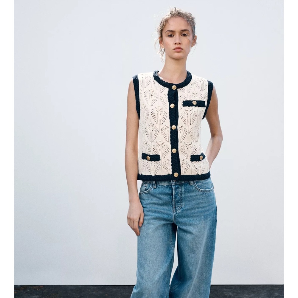 Zara Pointelle Knit Vest Top Small
